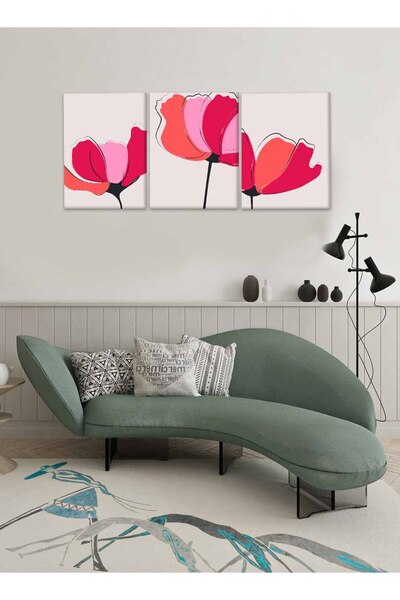 LOWHA Set of 3 Canvas Wall Art Stretched Over Wooden Frame with Roses Design