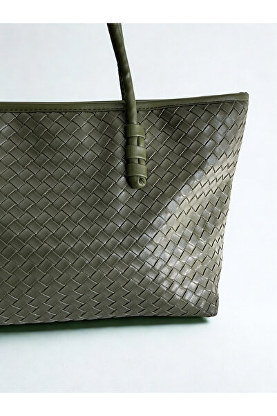 yako Lavia Women's Shoulder Bag – Knitted Pattern, Zippered, Inner Lining, 40×22×10 cm