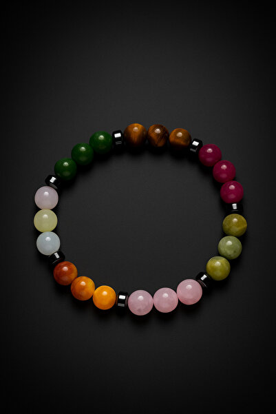nss sky rock Jade,Tiger's Eye,Green Agate,Morganite,Grape Agate,Pink Quartz and Hematite Energy Bracelet – Unisex