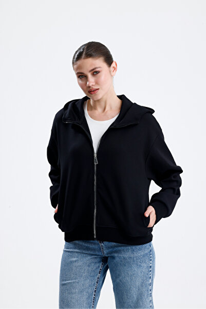 jöns since 1997 Swea cu glugă pentru femei, din bumbac, cu fermoar metalic, n...