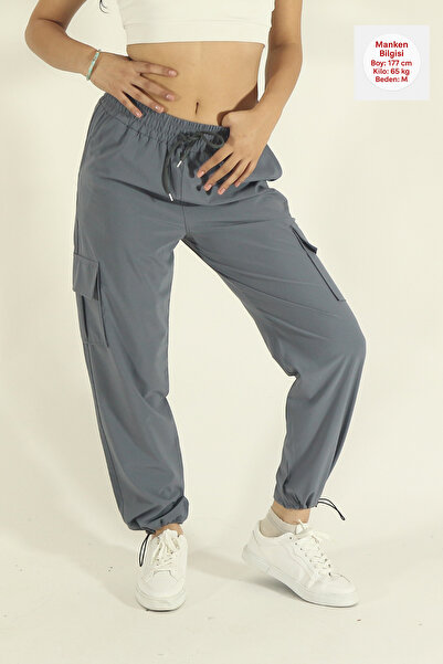 EydaMoon Women's Smoked Baggy Cut Parachute Fabric Leg Clip Oversized Pants