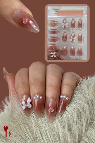 Dami Beauty 24'lü Kendinden Yapışkanlı Charmlı Takma Tırnak Seti | Kurdele Ve...