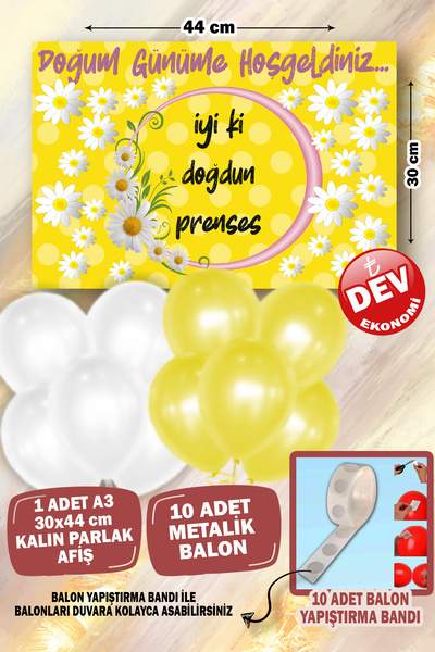 karanca parti süs Papatyalı 1 Yaş Doğum Günü Süsleme Seti 10 Balon ve Afiş