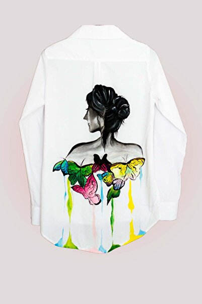 Suavette Hand Painted Shirt "Girl with Butterflies" made of Bamboo and Cotton