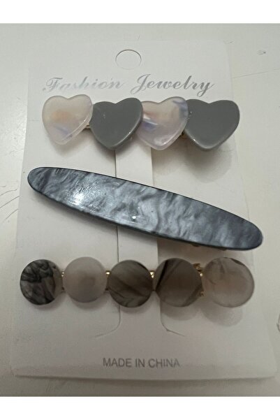 bettin tasarım Set of 3 Acrylic Gray and Marble Patterned Women's Hair Clips ...