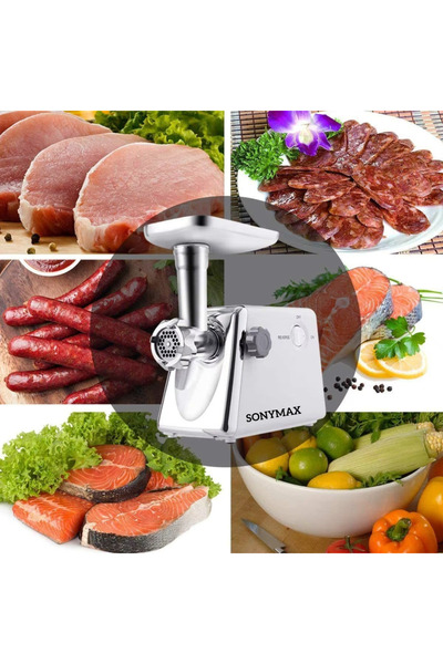 SokShop Electric Meat Grinder SonyMax SN4001, 2200W, Stainless Steel, Reverse Function, Sausage and Kebbe Ac