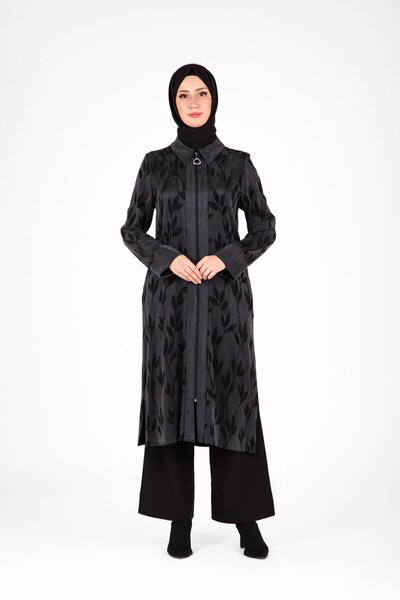 Beyza Leaf Patterned Black Color Giyçik 9419