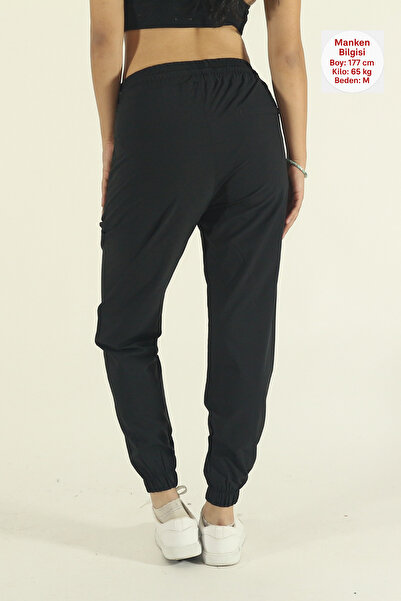 EydaMoon Women's Black Relaxed Fit Parachute Fabric Quick Dry Elasticated Leg Hem Sweatpants