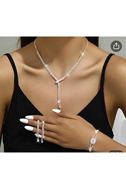 JUPİTER HOME Gelin Aksusear Gümüş Kaplama Su Yolu Kristal Yapay Elmas Kolye S...