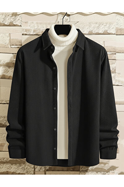 viperkombin قميص رجالي مخملي بأكمام طويلة وقصة عادية