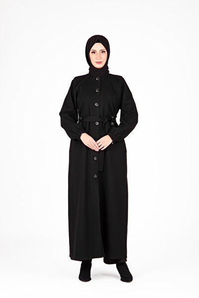 Beyza Ön Kısmı Düğmeli Siyah Ferace 9453