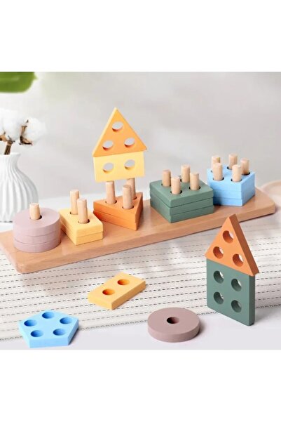 OEM Montessori educational wooden sorting toy, 5 geometric shapes, 5 colors