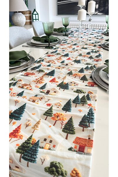 Decamor home 3D New Year Winter Themed White Green Runner Stain Resistant Liquid Proof