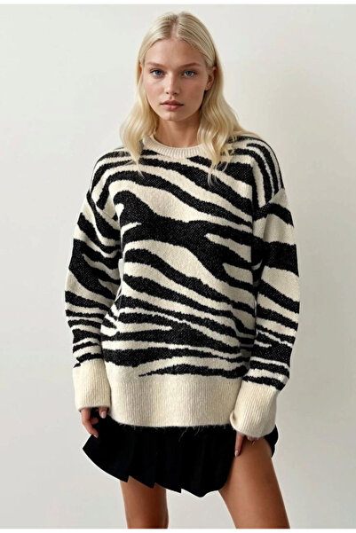 jöns since 1997 Pulover de tricotat pentru femei cu model zebră negru ecru