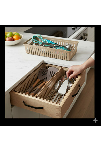 NY HOME 3 Pieces Drawer Knife Holder & Spoon Holder Organizer Beige
