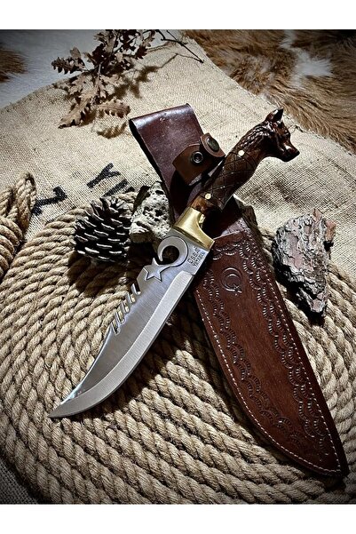 Genel Markalar Yapımı Kurt Başlı İşlemeli Av Bıçağı No:2