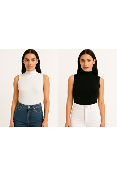 buo tarz Fitilli Yüksek Boğazlı Basic Badi – Siyah & Beyaz