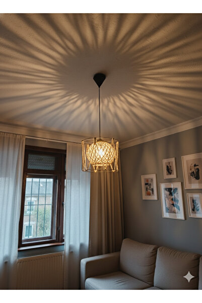 Solea Home Design Silindir Jüt Küre İpli Avize | Doğal Modern Tasarım