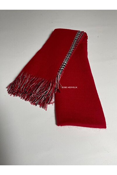 Sobe Hediyelik Red Wool Shawl – Double-Sided Plaid Pattern, Thick and Stylish Model