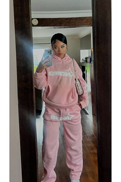 CLASSY.MODA Unisex Hooded Tracksuit Set'Nores Star' Printed Oversized 3 Thread Ş Fleece-Lined Kangaroo Pocket