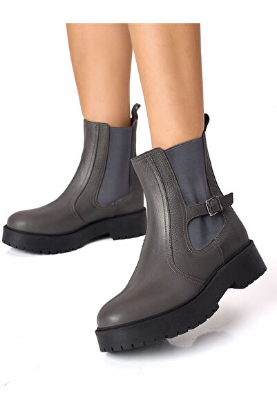 RUJO Grey genuine leather elastic chelsea women's boots