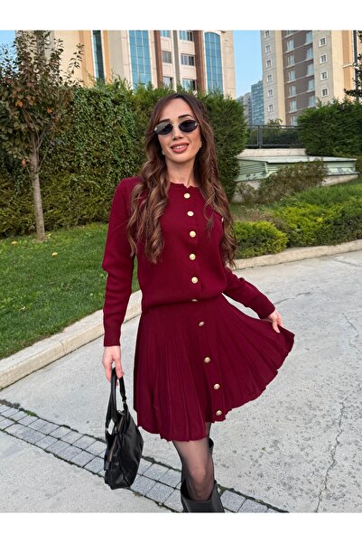 gbbutik İKİLİ PİLİSE MİNİ TRİKO TAKIM BORDO