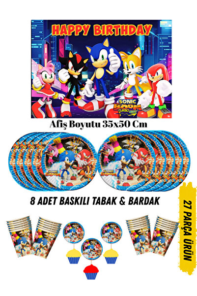 HAPPYLOOPPARTY Sonic Boom Kirpi SonicTemalı Doğum Günü Tabak , Bardak , Afiş ...