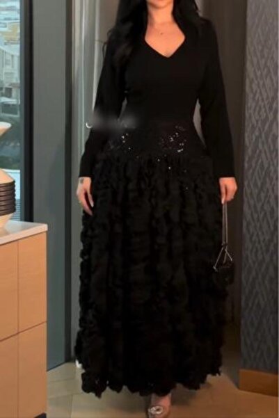 007 فستان سهرة أسود فاخر