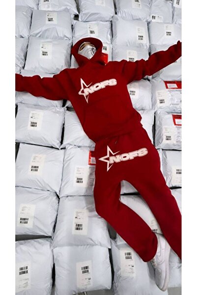 CLASSY.MODA Unisex Hooded Tracksuit Set'Nores Star' Printed Oversized 3 Thread Ş Fleece-Lined Kangaroo Pocket