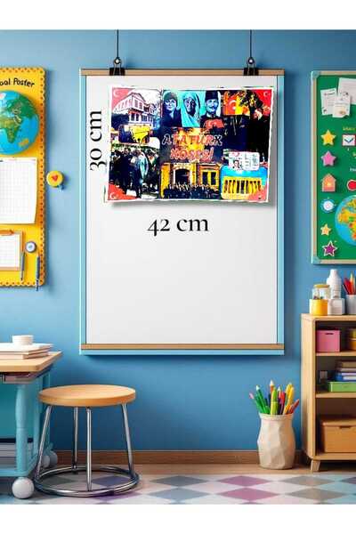Kozalak Tasarım Atatürk Köşesi Afişi Okul ve Sınıflar için Pvc kaplı tek parç...