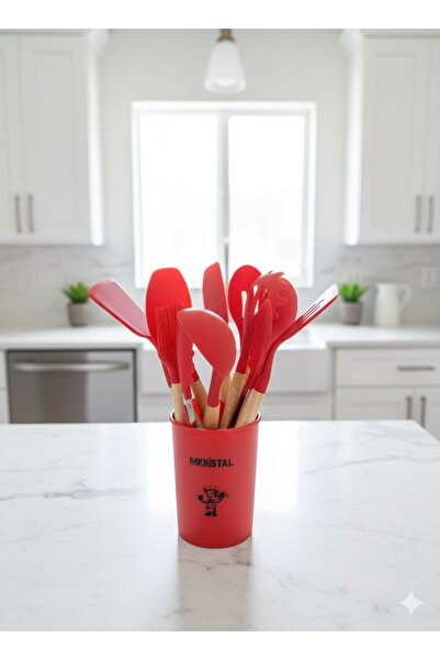 Kristal 12 Parça Spatula Seti Bambu Saplı Silikon Isıya Dayanıklı Yanmaz Yapı...