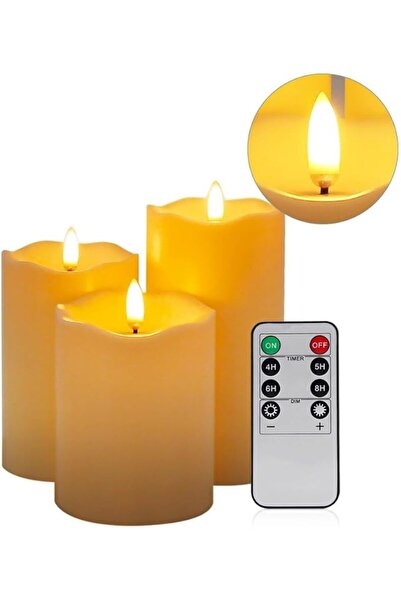 Genel Markalar Alevsiz Titreyen LED Mum Büyük Boy 3lü Set Kumandalı