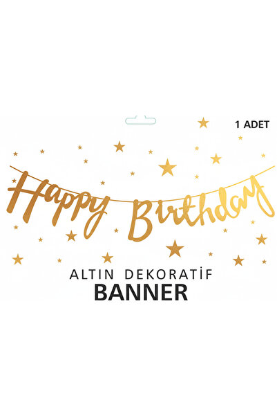 Acar Süs FLAMA HAPPY BRITHDAY METALİZE ALTIN BANNER