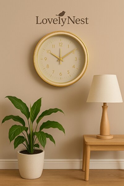 LovelyNest 36 CM CAMLI DEKOREATİF SESSİZ DUVAR SAATİ