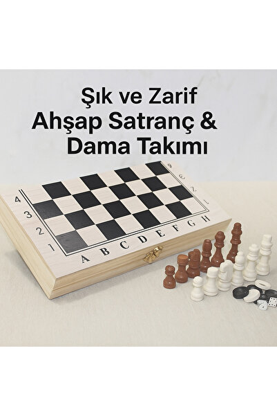 SATRANÇ Ahşap Dama Tavla 3’ü 1 Arada Oyun Seti