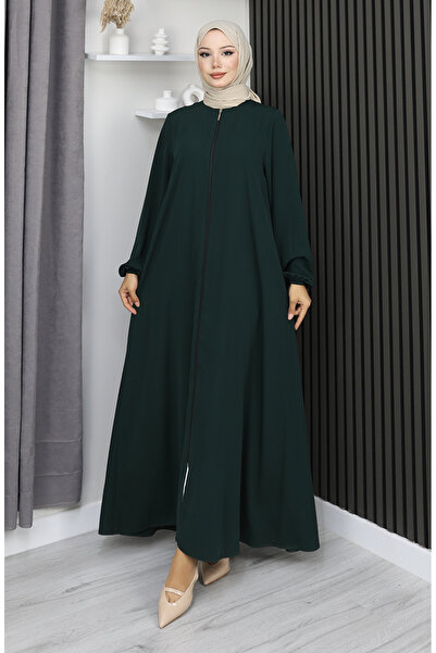 sefamerve Medina Silk Zippered Mevlana Cloak 2930-01 Emerald Green