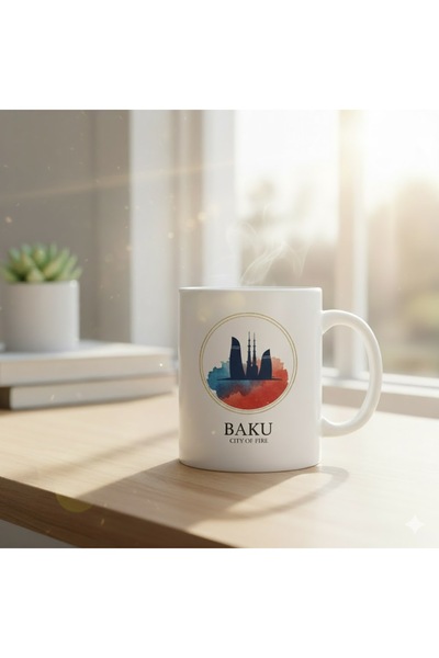 Marblestone Golden Framed Flame Towers: Baku'City of Fire' Porcelain Coffee Cup