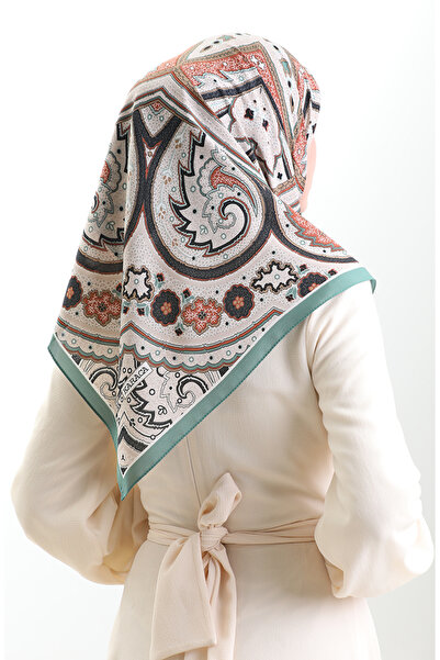 sefamerve Karaca Patterned Cupra Scarf 82013-10 Green Stone