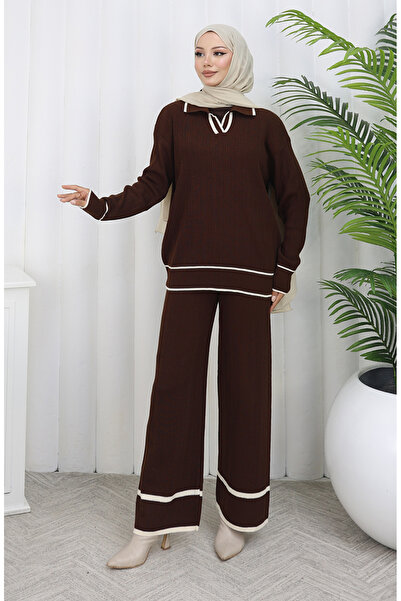 sefamerve Knitwear Corded Fabric sweater pants double set 0010-06 brown
