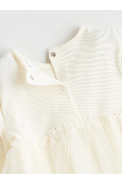 LC Waikiki LCW baby Ekru Bisiklet Yaka Kız Bebek Prenses Elbise