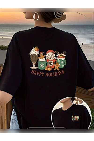 TİMİSİVA Μπλουζάκι Unisex oversized YEAR-PAST με τύπωμα με κοντό μανίκι ΜΑΥΡΟ