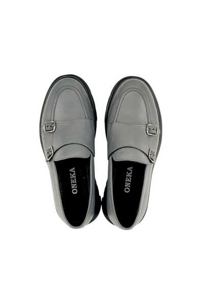 Oneka Shoes Men's Casual Loafergray Napa Double Buckle 20251308Lkt2353