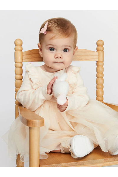 LC Waikiki LCW baby Bej Bisiklet Yaka Tütülü Kız Bebek Elbise