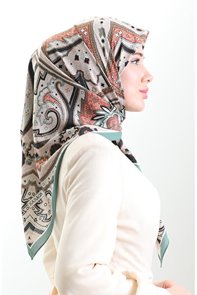 sefamerve Karaca Patterned Cupra Scarf 82013-10 Green Stone