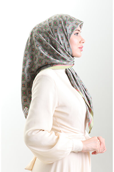 sefamerve Karaca geometric patterned rayon scarf 82021-08 green pink