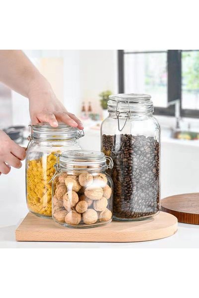 Store 3 عبوات زجاجية مربعة من كوركن سعة 2000 مل، برطمانات تخزين زجاجية محكمة الإغلاق بتفريغ الهواء