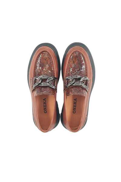 Oneka Shoes Men's Casual Loafer Brown Napa Crocodile Buckle 20251308Lkt2359