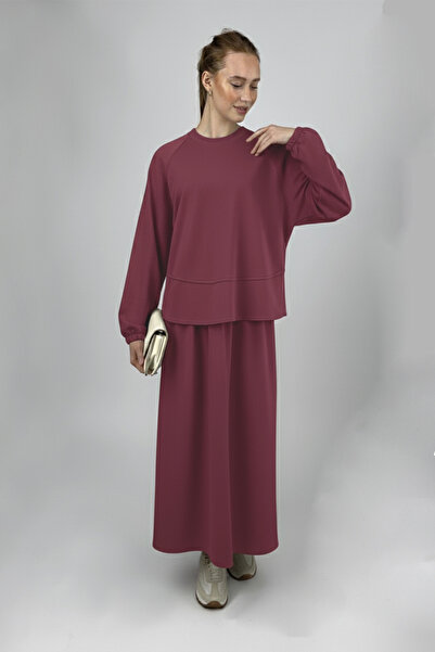 Betimoda Women's Soft Textured Modal Skirt Set Burgundy