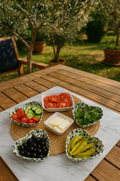ATAGİFT HEDİYELİK Olive Pattern Heart-Shaped Snack Bowl-Jam Bowl-Sauce Bowl - Breakfast Bowl - Presentation and Serving Bowls 3 Pieces