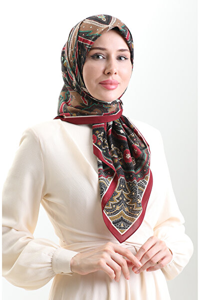 sefamerve Karaca Patterned Cupra Scarf 82013-02 Claret Red Black